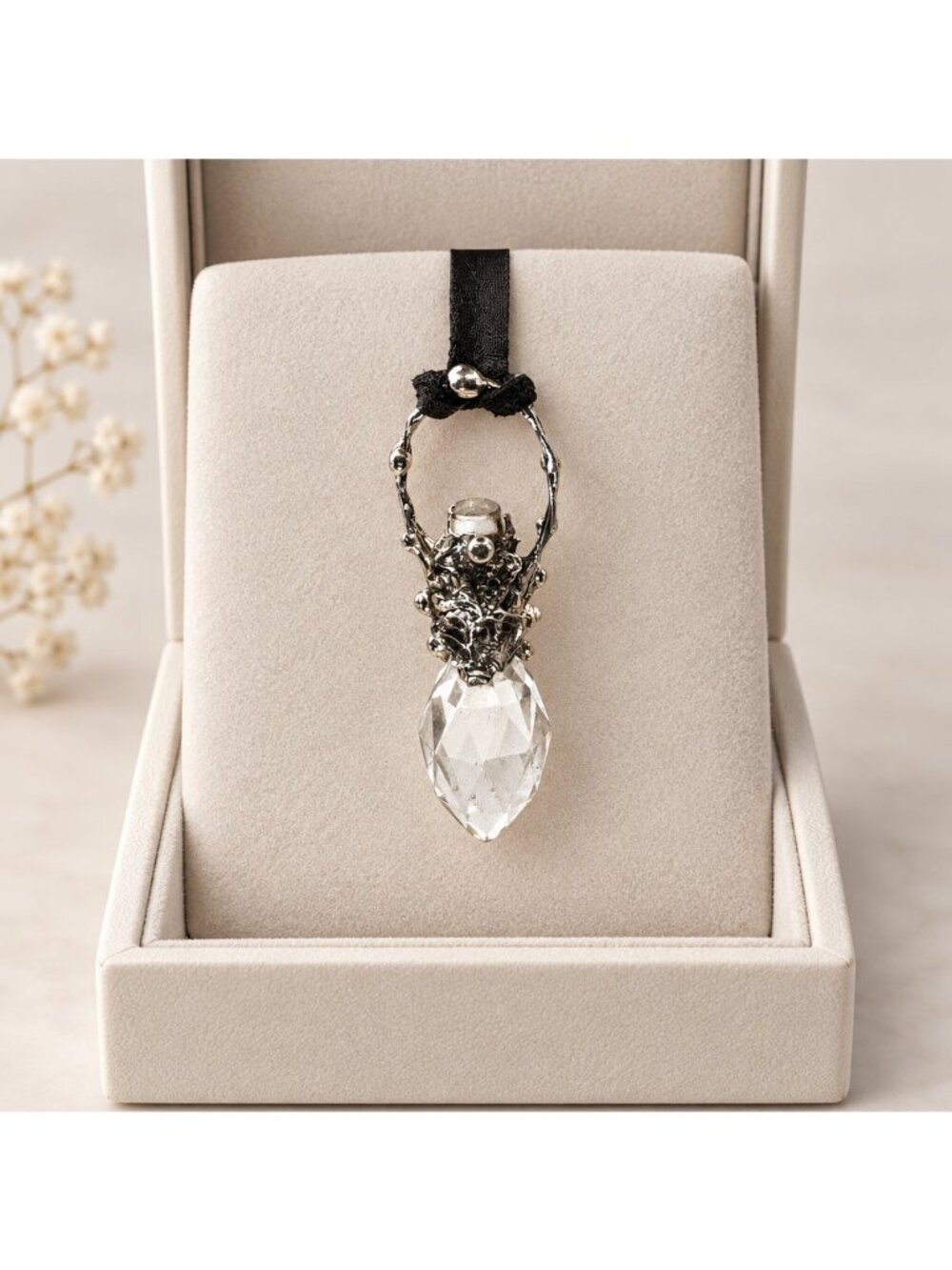 Crystal Perfume Bottle Topper Pendant | Leather Cord Necklace | Alma Antigua - Picture 5 of 14